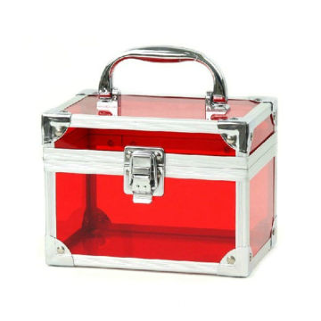 Red Transparent Acrylic Cosmetic Beauty Case with Aluminum Frame, RZ-ACS081